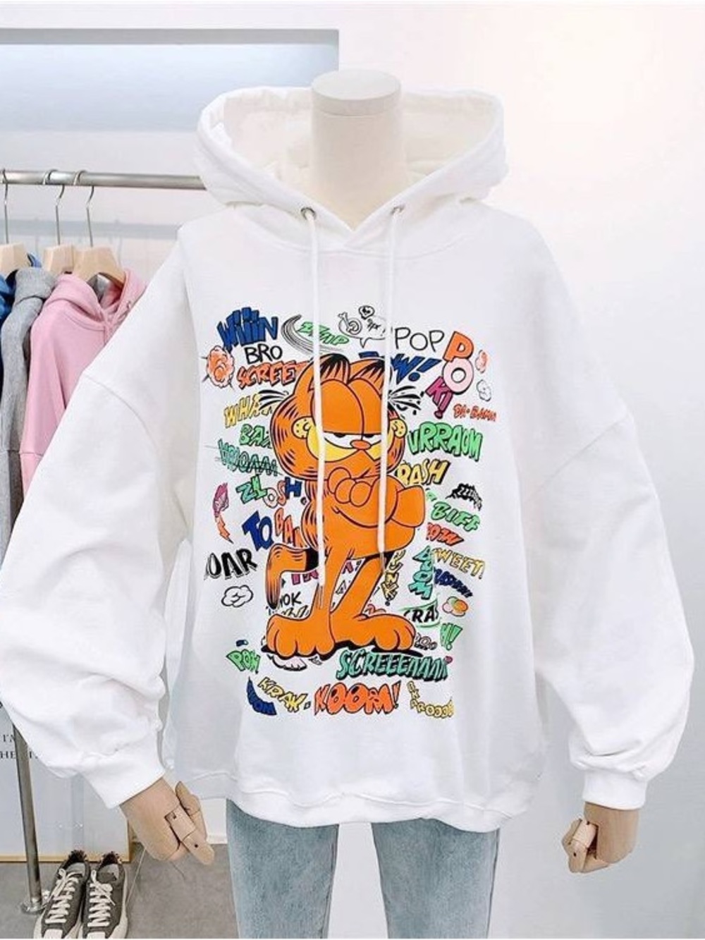 White Hoodie with Orange Garfield Graphic size XXLarge